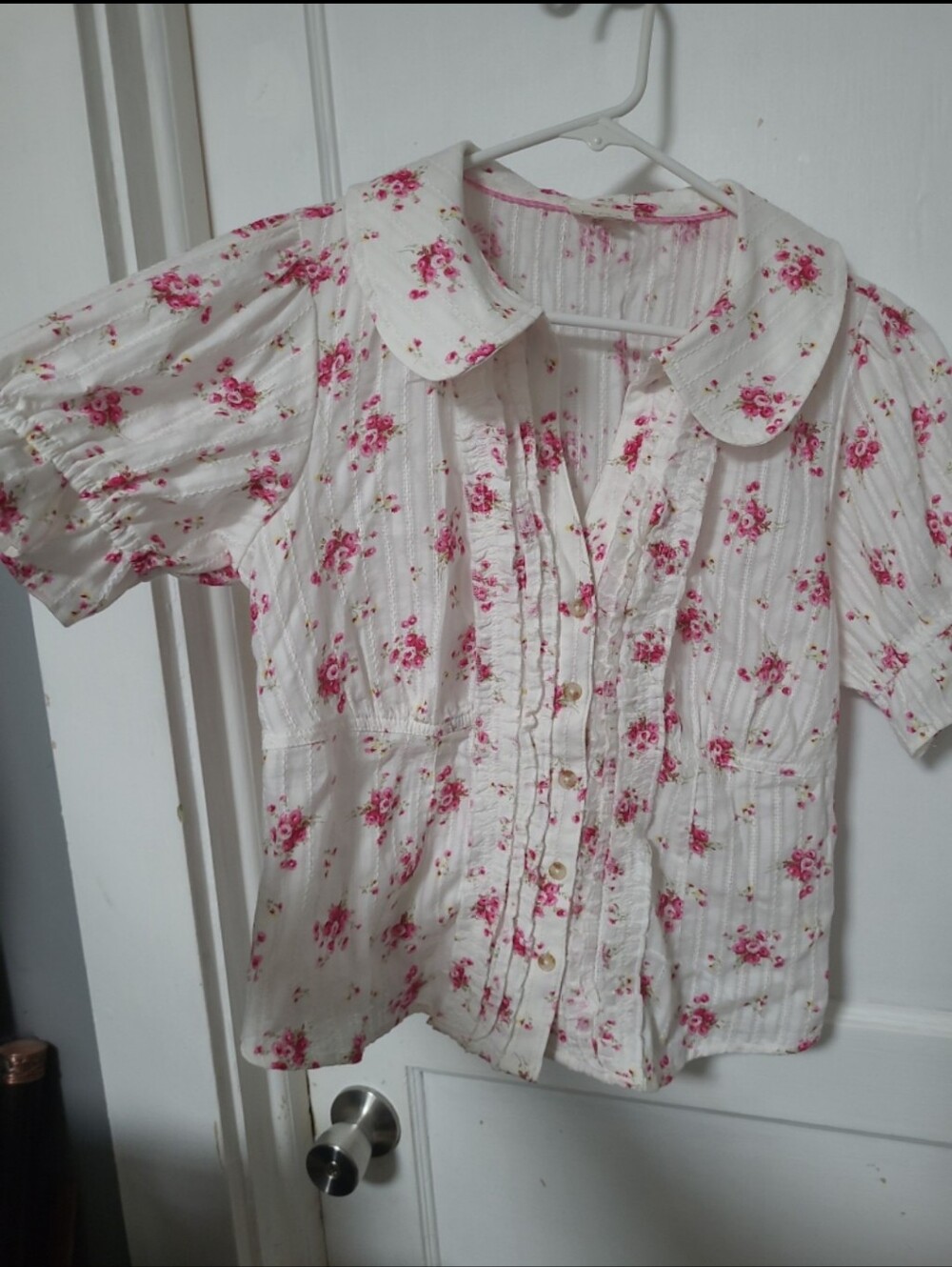Anthropologie Pilcro White & pink Floral Button Front Top Blouse Medium - Picture 4 of 7